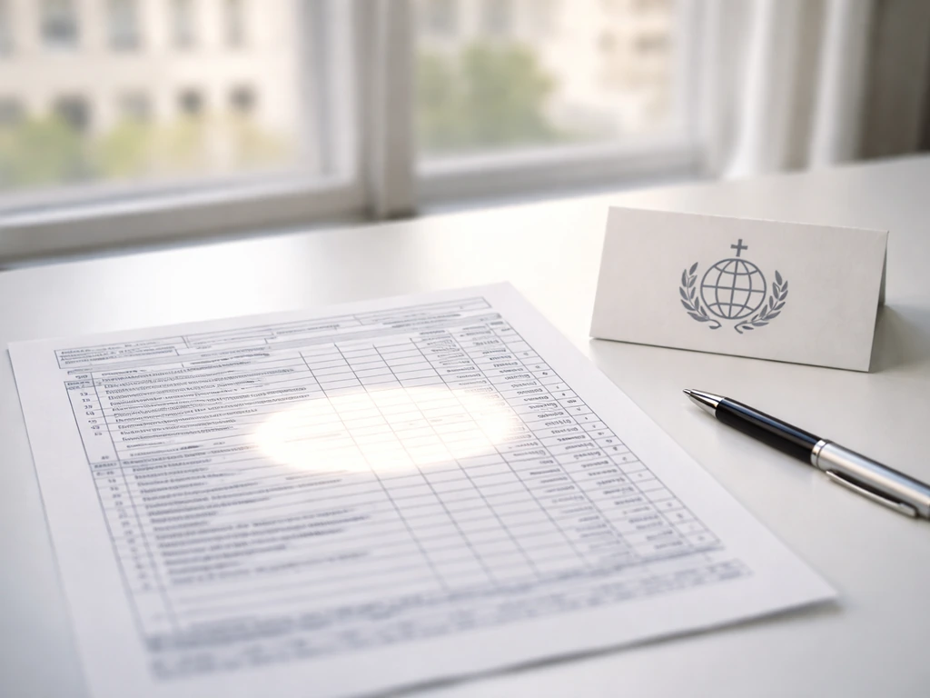 IRS Form 990 page on desk with a highlighted compensation field and a subtle ministry emblem connection