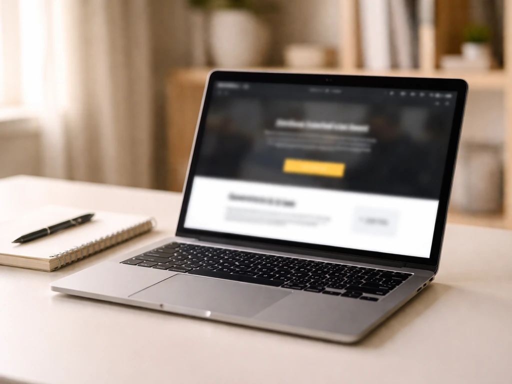 Laptop on a desk displaying an anonymous online coaching/access page concept