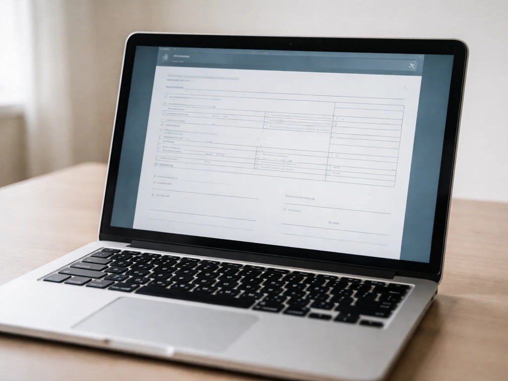 Close-up of a laptop displaying a blank e-declaration style form interface with official portal design.