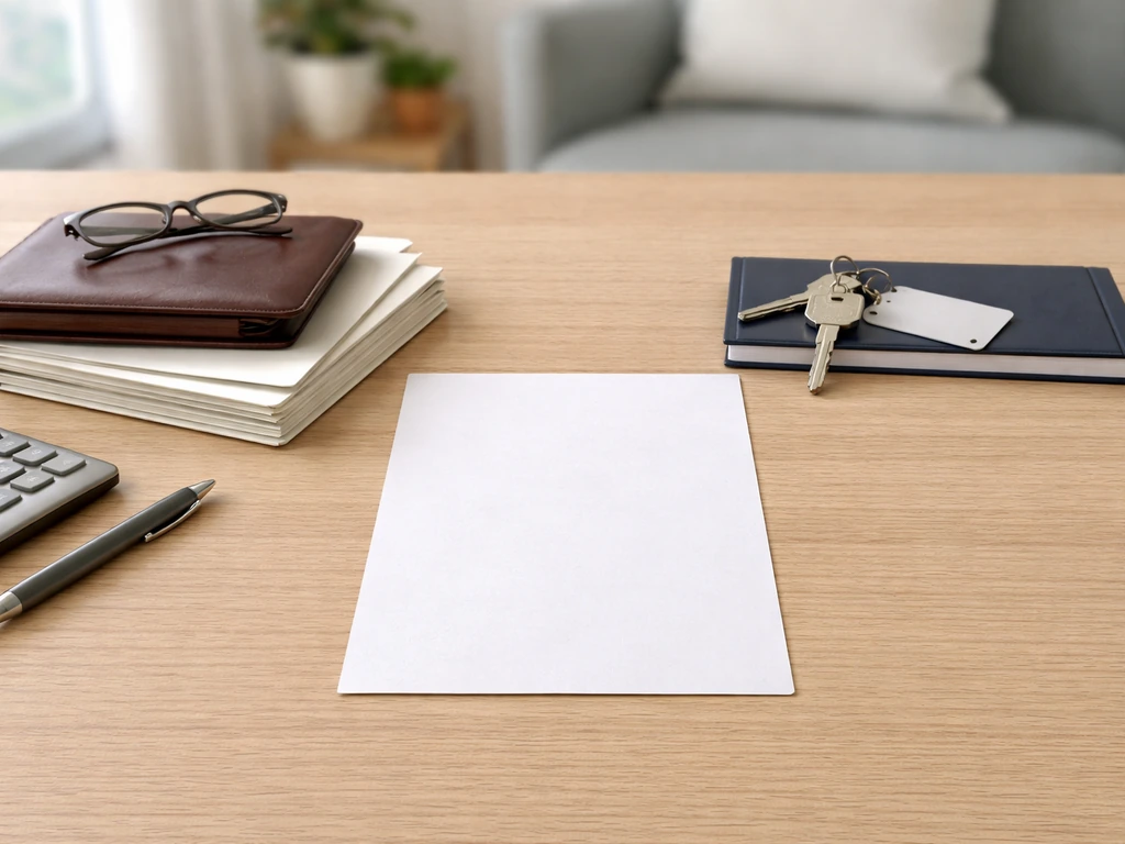 Minimal desk scene with blank paper and separate objects suggesting investments/retirement vs mortgage/loans.