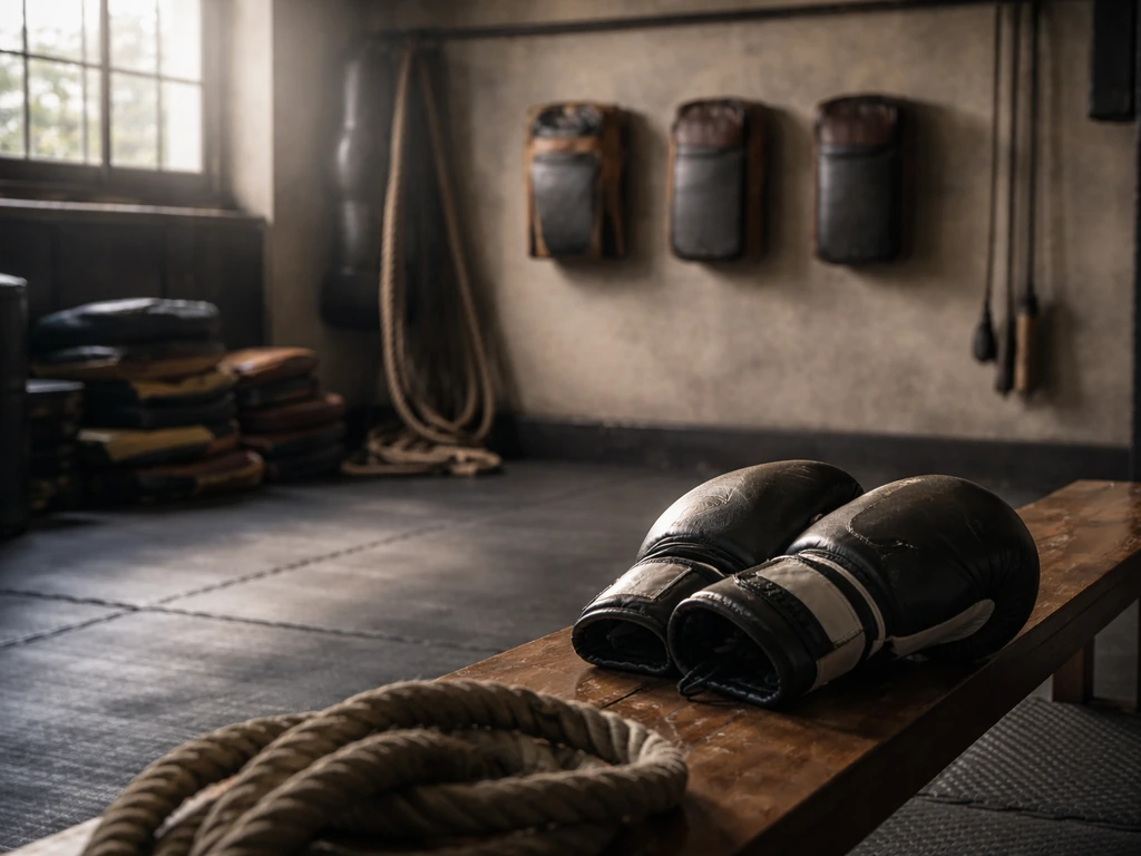 Quiet Tiger Muay Thai-style gym interior with focus on training space and coaching atmosphere.