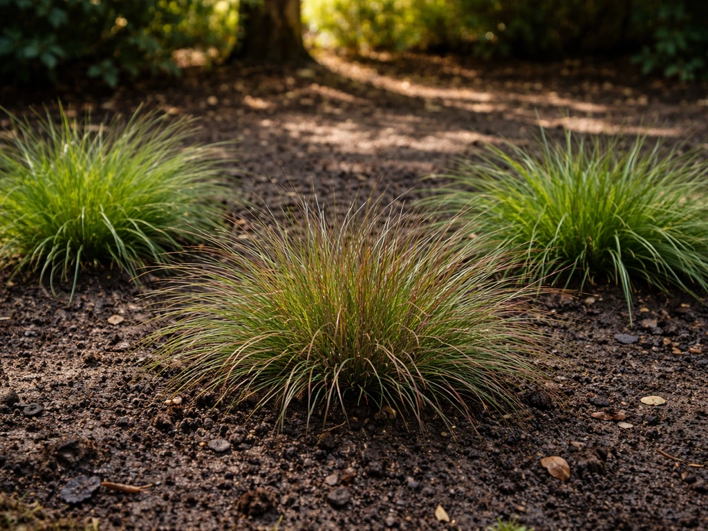 Vochtige tuinbodem met meerdere graszoden, met roodzwenkgras in deels beschaduwde hoek.