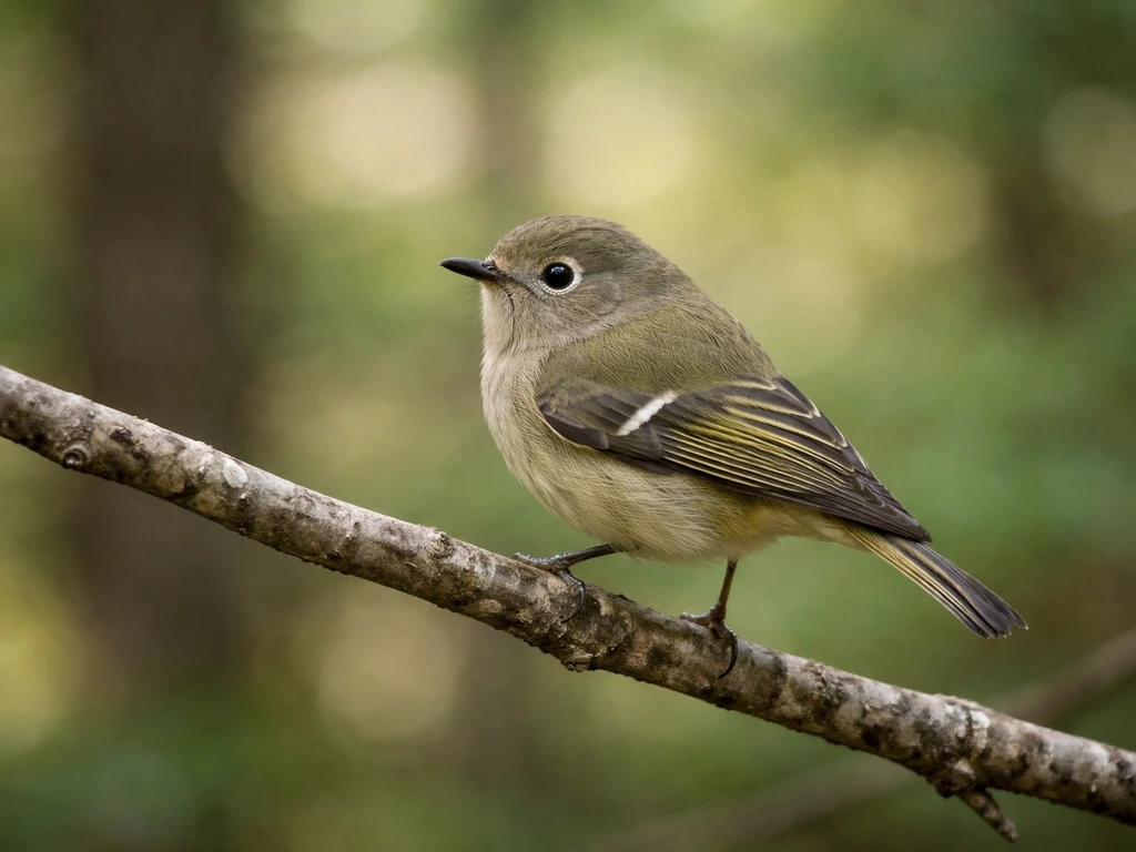 Small olive-green bird perched on a branch with visible pale wingbars in natural light.
