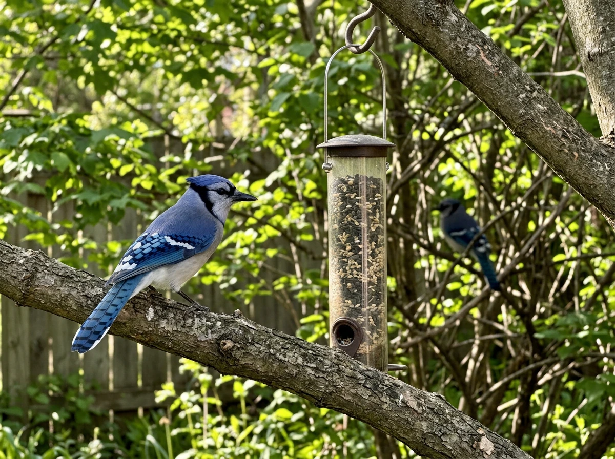 Repeated blue jay sightings implied with two frames in one view