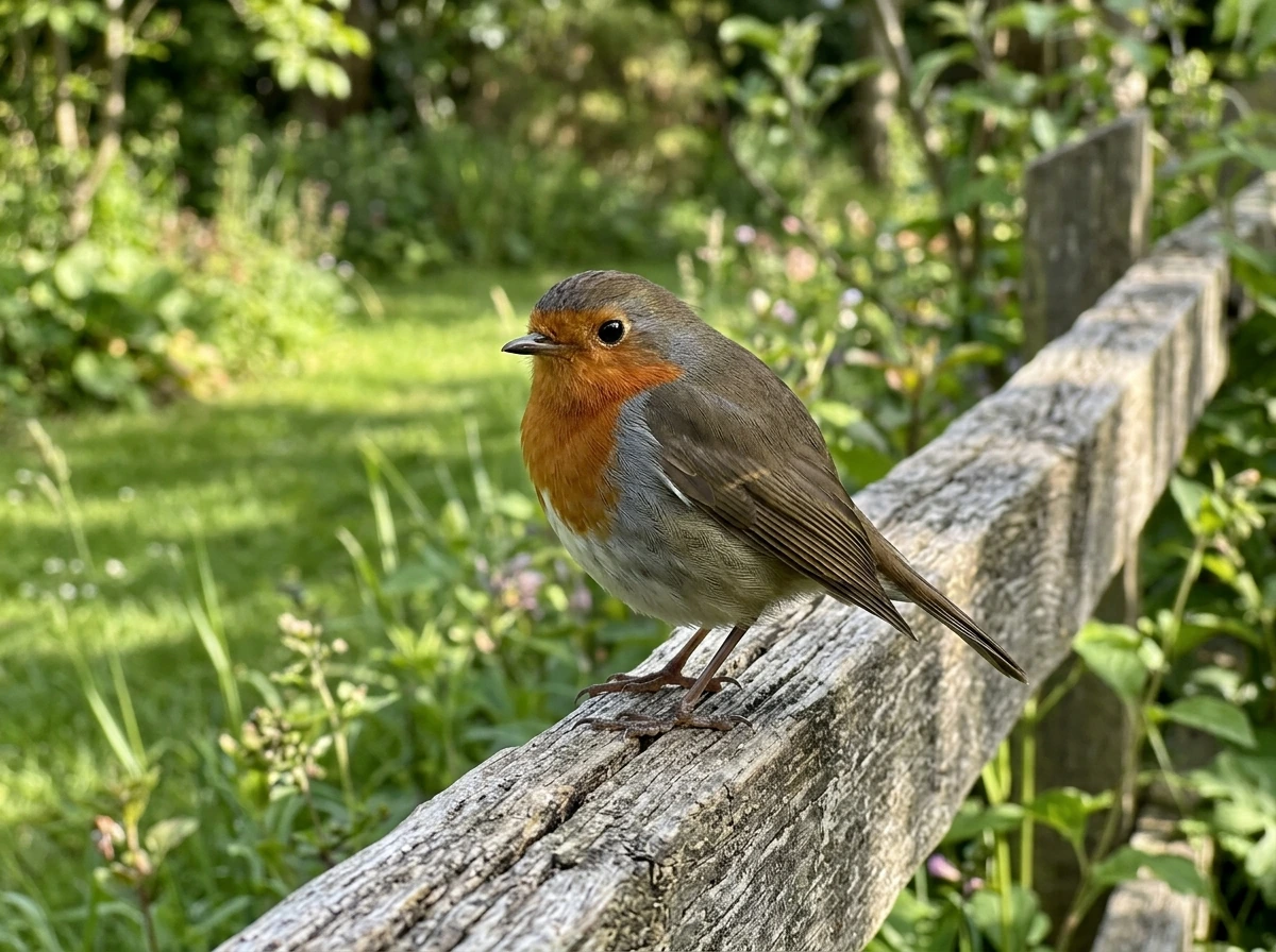 Robin perched on a garden fence, suggesting a calm, reassuring sign