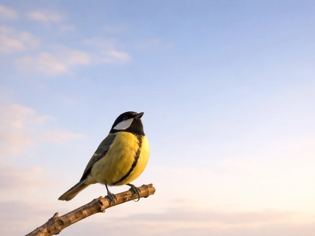 Yellow-breasted bird perched outdoors with open sky above, symbolizing earth-to-sky messenger energy.