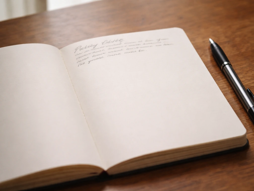 Blank notebook and pen on a wooden desk, with a simple pelican journaling prompt and space to write notes.