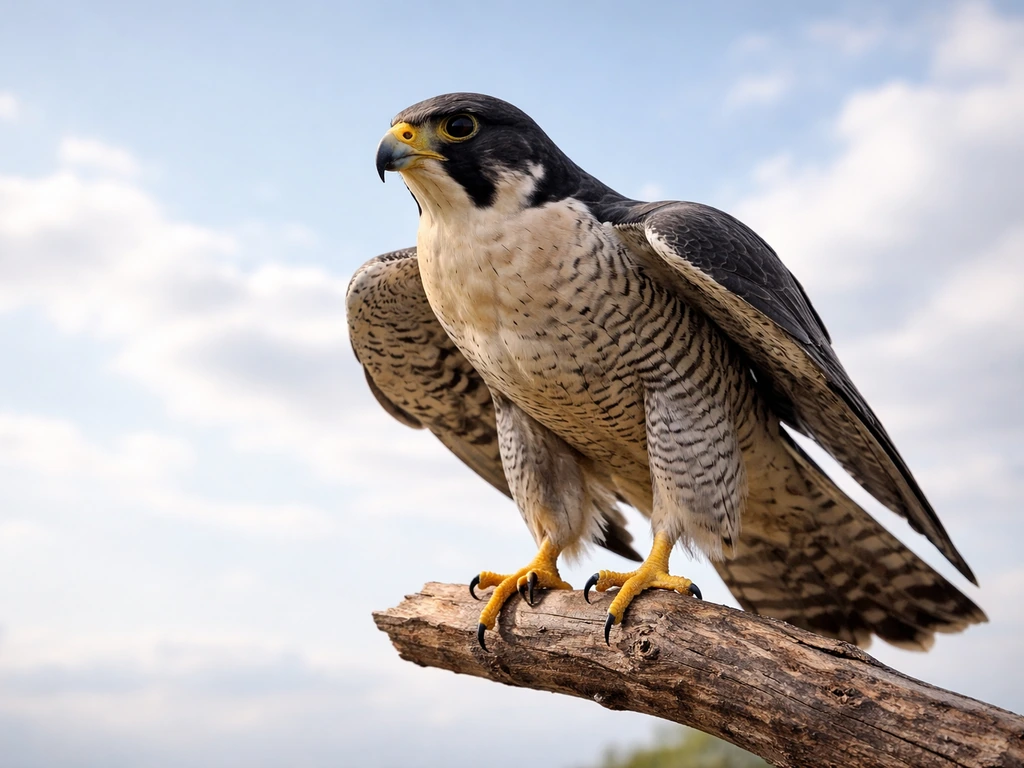 Majestic falcon perched against an open sky, sharp gaze suggesting clarity, focus, and speed.
