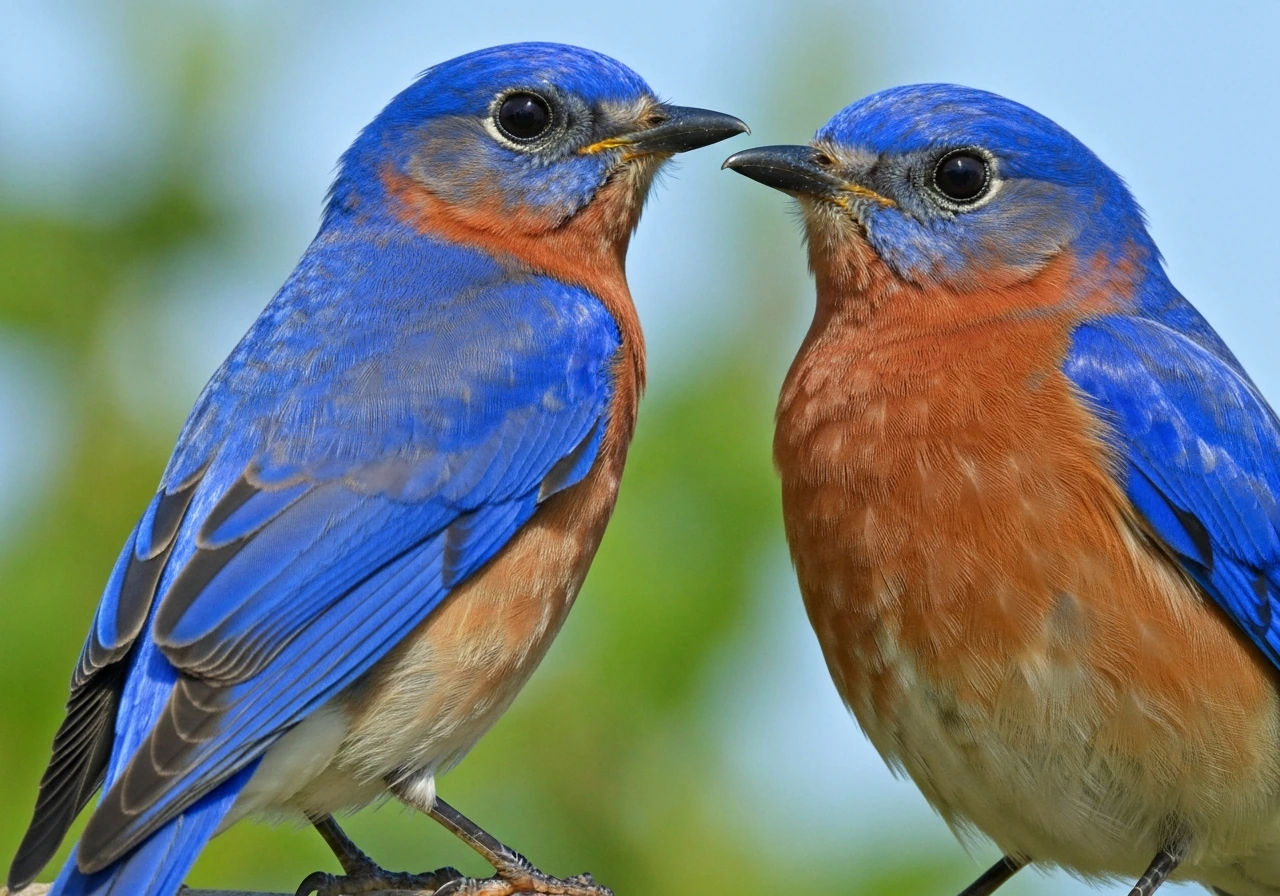 Close-up of an Eastern bluebird showing vivid electric-blue wings and back beside a warm reddish-orange chest.