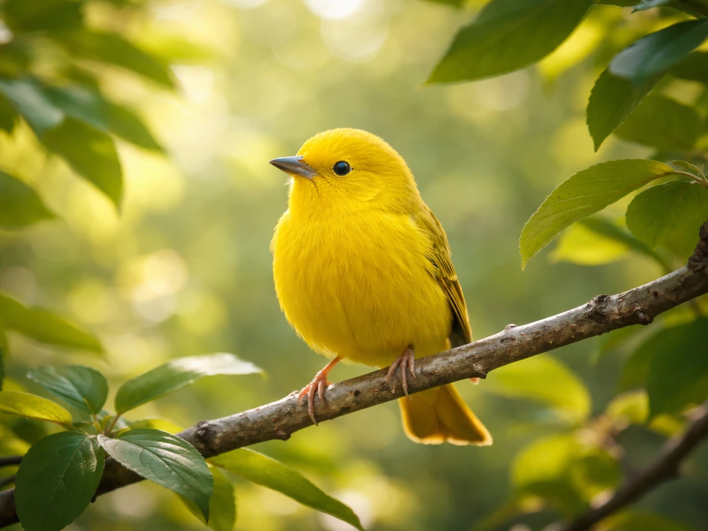 A yellow bird perched among lush green leaves, symbolizing growth and renewal