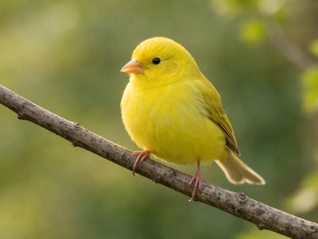 A small yellow canary-like bird perched outdoors in natural light for species identification cues.