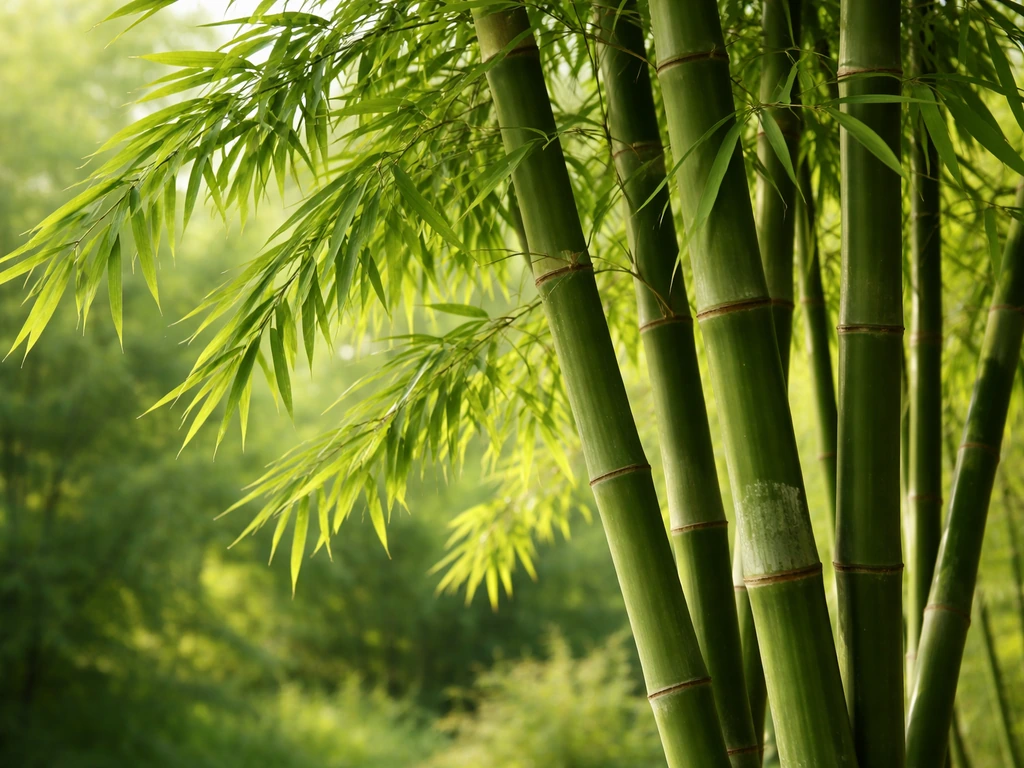 Bamboo stems and narrow leaves swaying in a light wind, with soft rustling and motion.