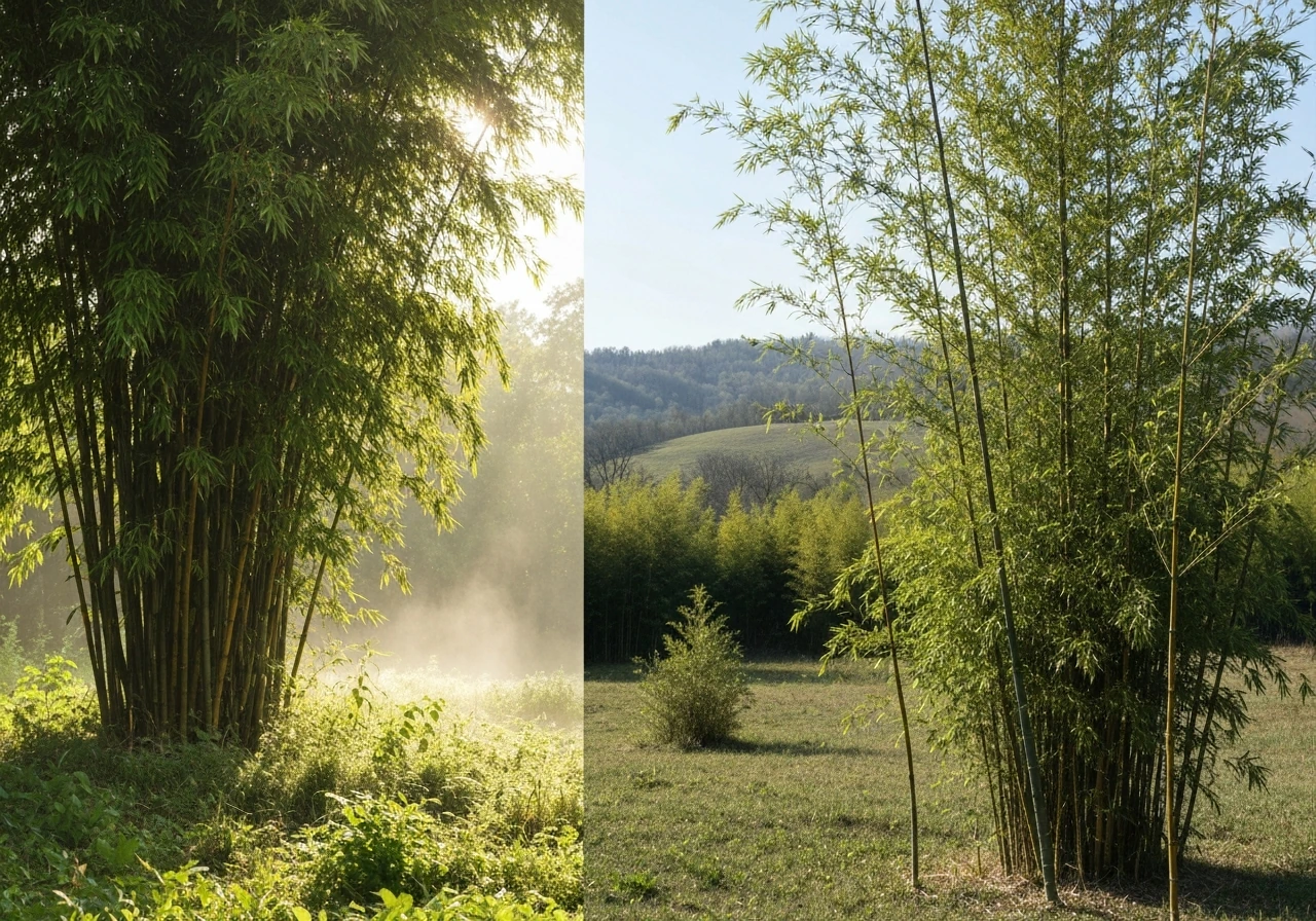 Bamboo thriving in Georgia’s hot-humid lowlands and cooler northern landscape in one split-scene photo