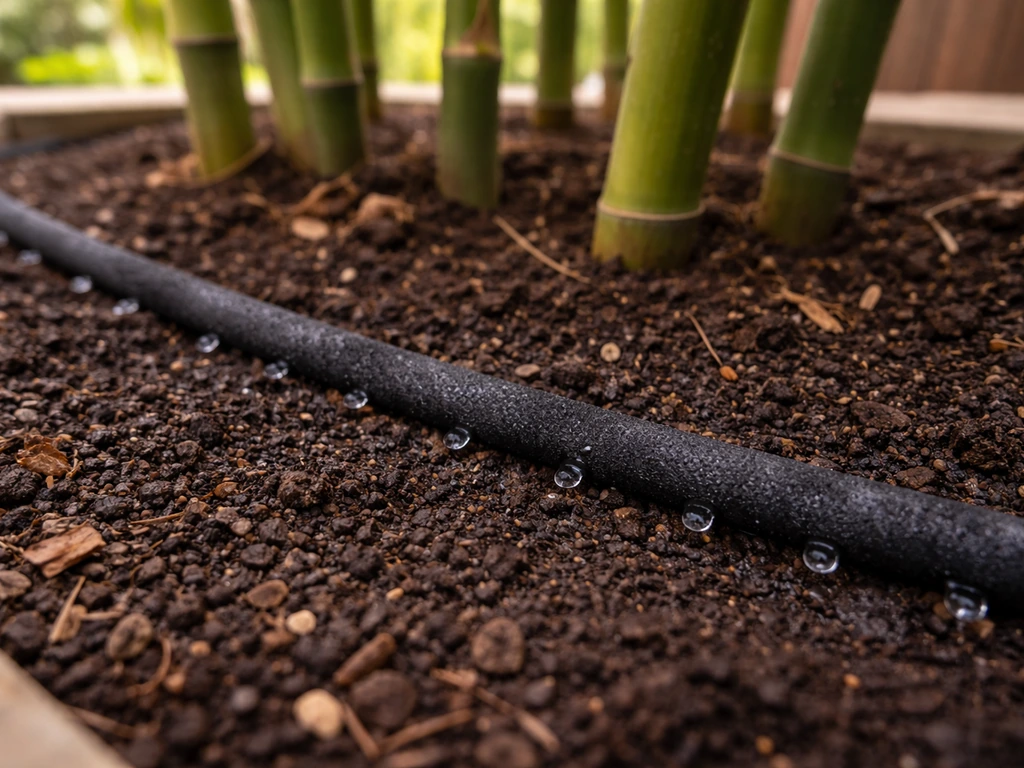 Bamboo in well-drained soil watered by a soaker hose with no standing water.