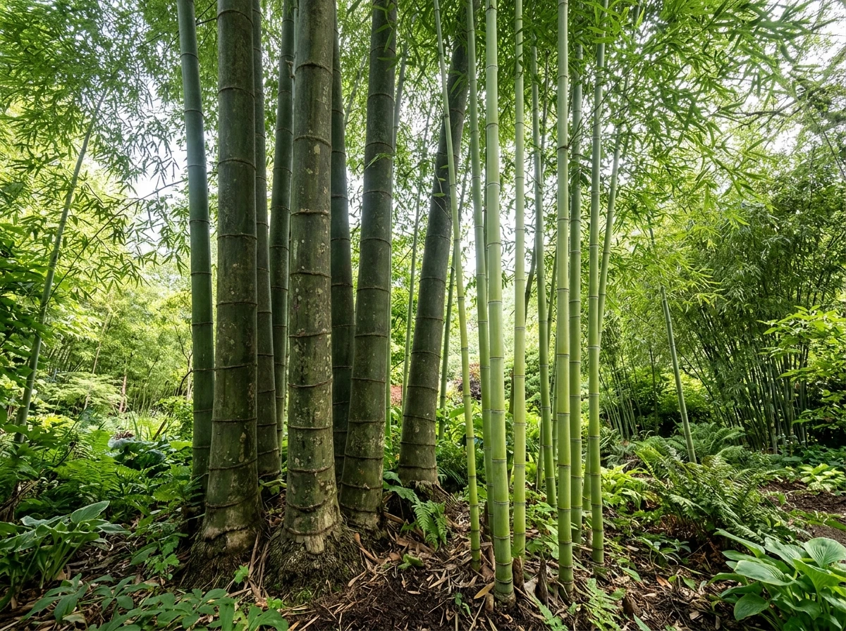 Giant bamboo culms and new shoots showing rapid annual height potential