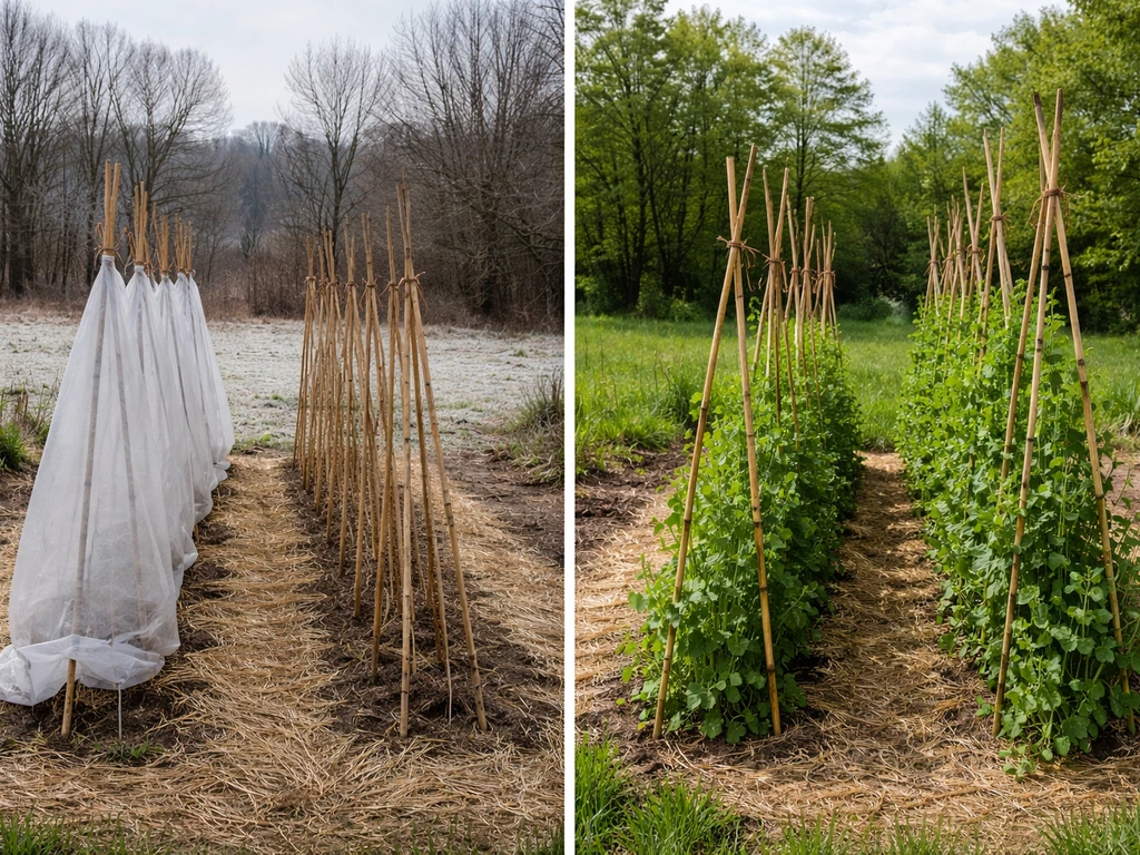 Two adjacent bamboo garden plots suggesting colder north protection and warmer south growth.