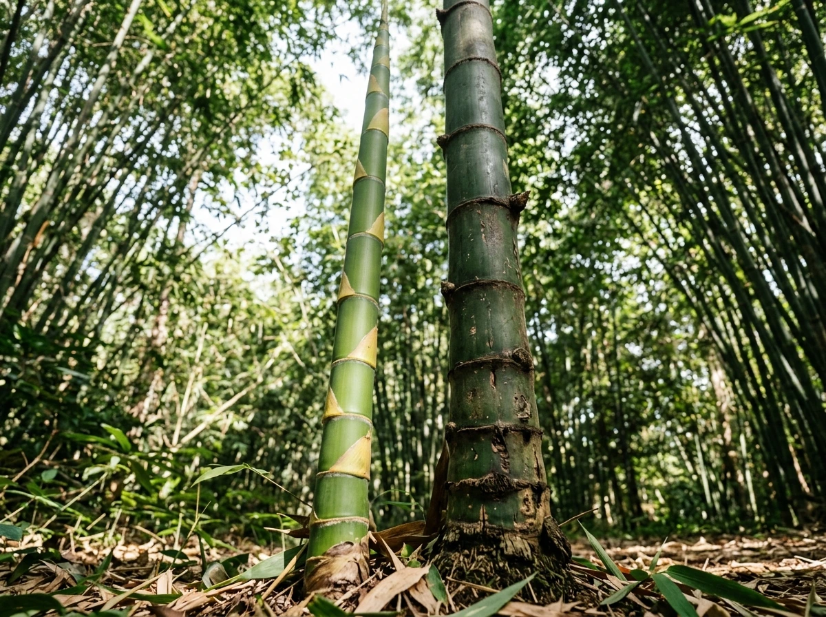 Side-by-side bamboo culms showing above-ground height gain during growth.