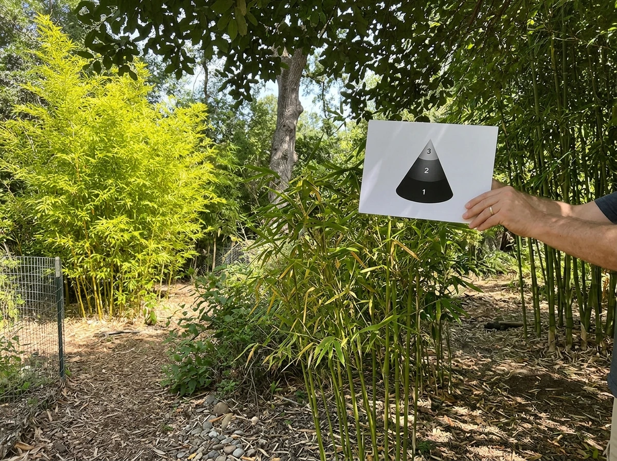 Bamboo in too much shade under tree canopy, limiting direct sunlight.