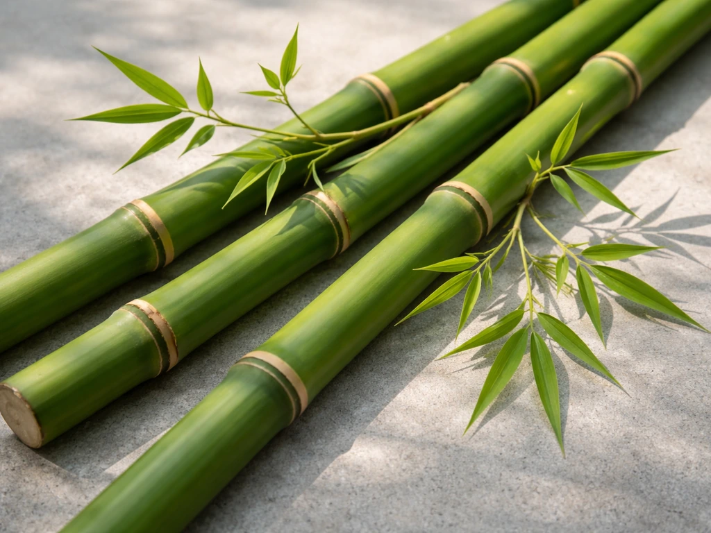 Minimal realistic photo showing bamboo stems branching like a natural grass-family concept.