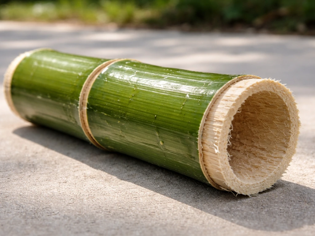 Fresh cut bamboo culm segment showing nodes and fresh cut ends for propagation.