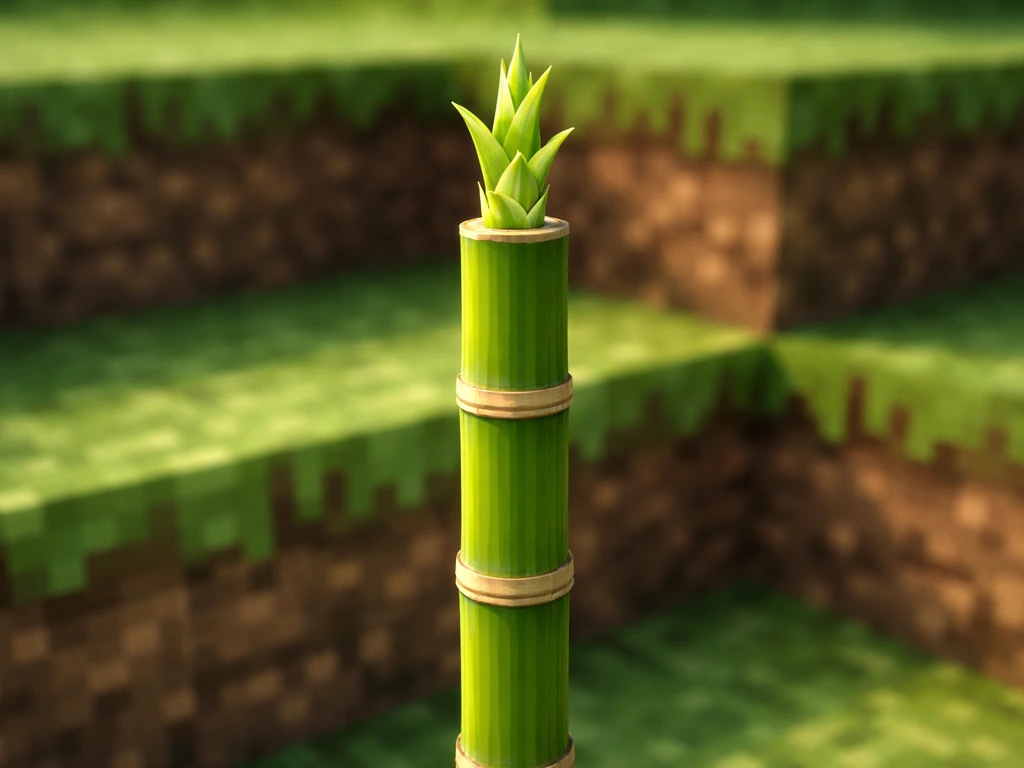 Close-up of a bamboo stem with the top growth tip in focus, lit to suggest light-level growth.