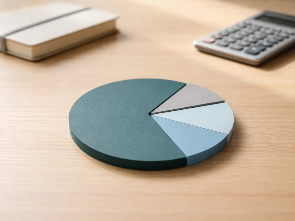 Minimal desk scene with a simple colored paper donut-style asset breakdown chart concept.