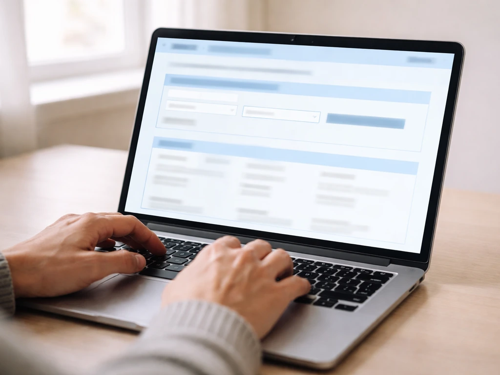 Close-up of a laptop showing a generic Belgian company registry search page layout with no readable text.