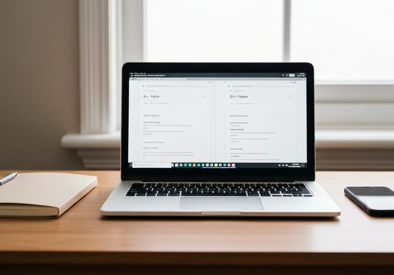 Minimal desk scene with two computer search windows suggesting the name misspelling Eric Vetro vs Eric Vetroe.