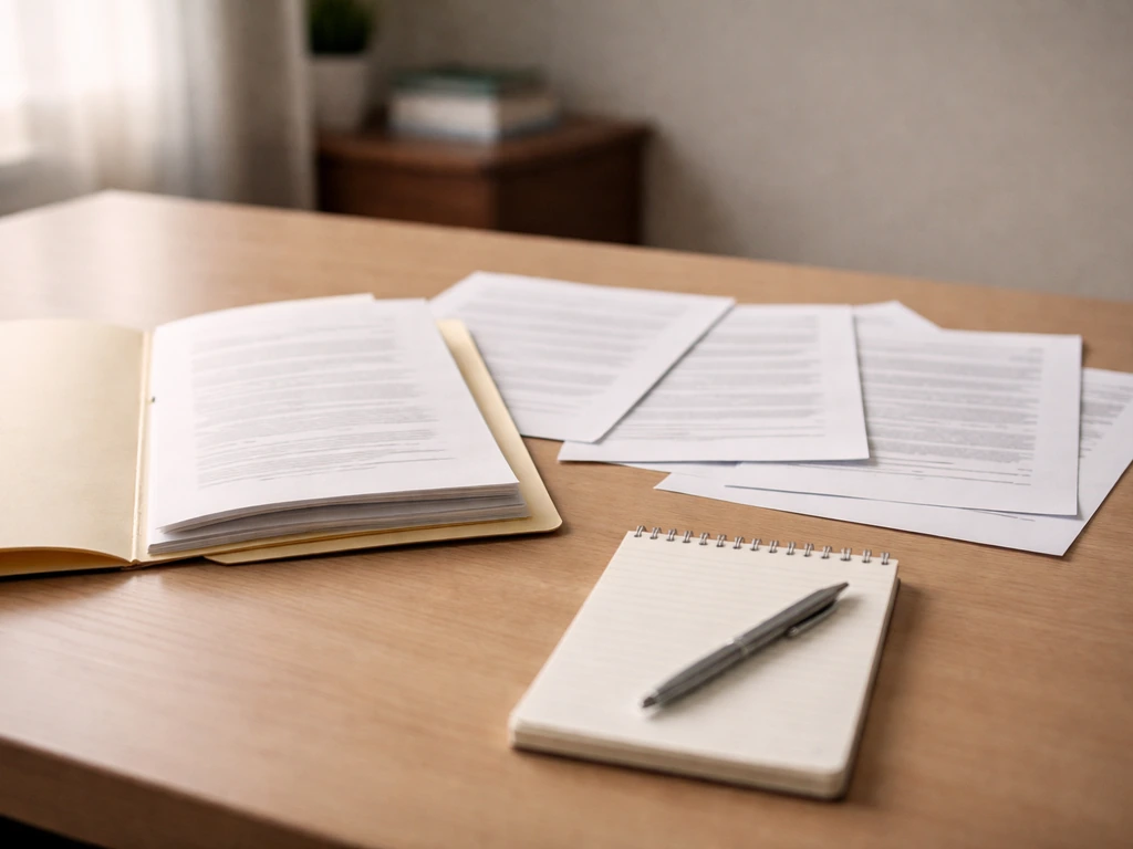 Close-up of a cluttered desk with documents and an open file folder, symbolizing evaluating conflicting claims