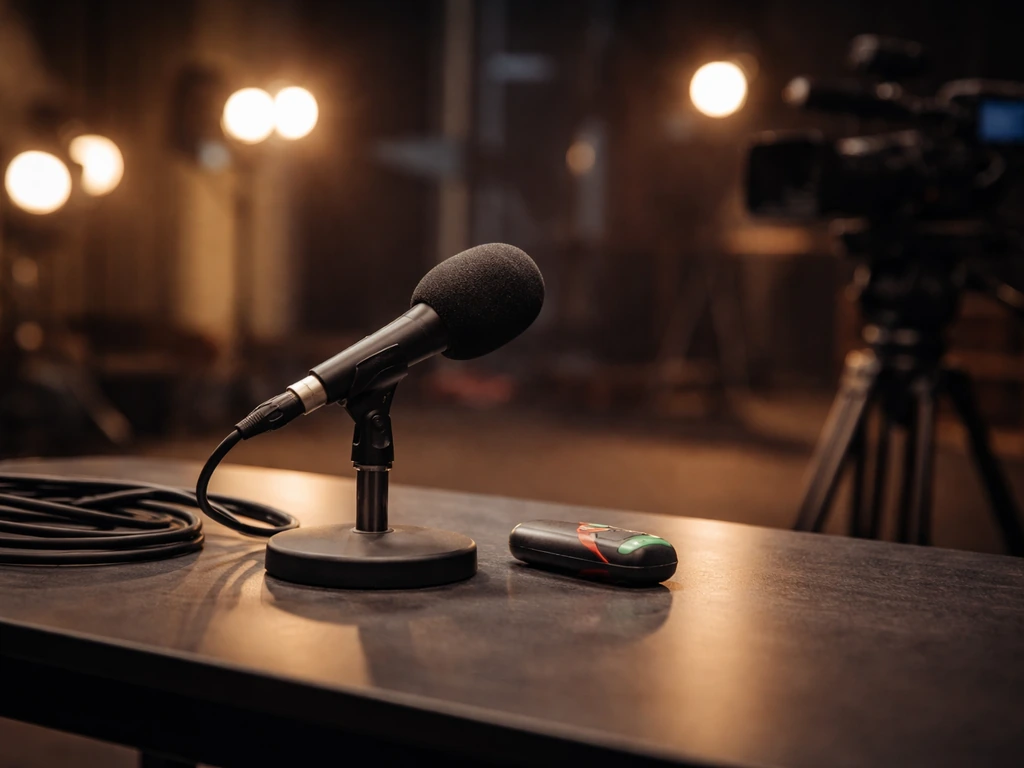 An anonymous TV comedy production set with a microphone and crew gear, suggesting a prank comedy series.