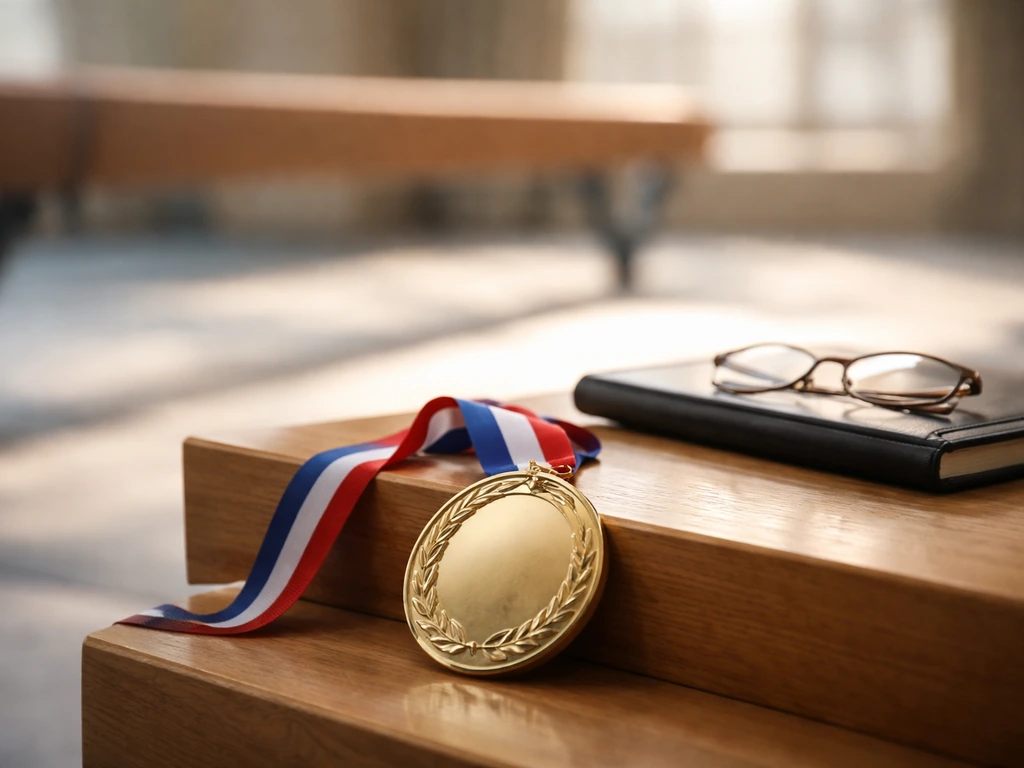Olympic-inspired gymnastics medal and balance beam silhouette symbolizing a former champion’s earnings story