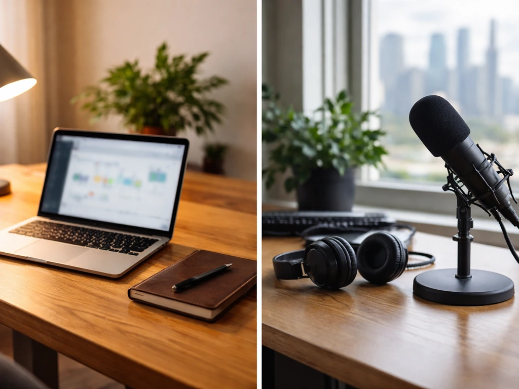 Minimal photo showing two separate business contexts symbolizing different identities tied to finance and tech media.