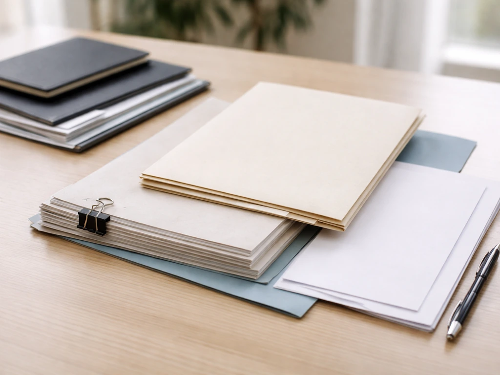 Close-up of real estate syndication documents and folders on a clean desk with a pen and blurred office background.