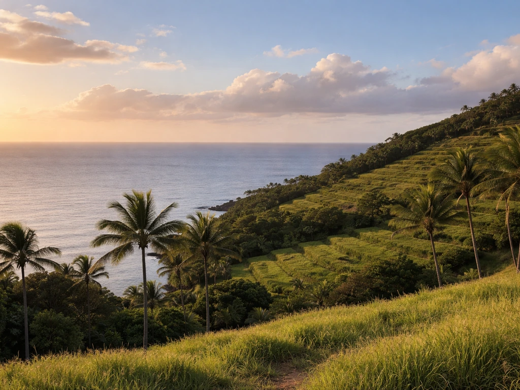 Sunlit West Maui coastline view over resort-like hillside, evoking a post-career move to Maui.