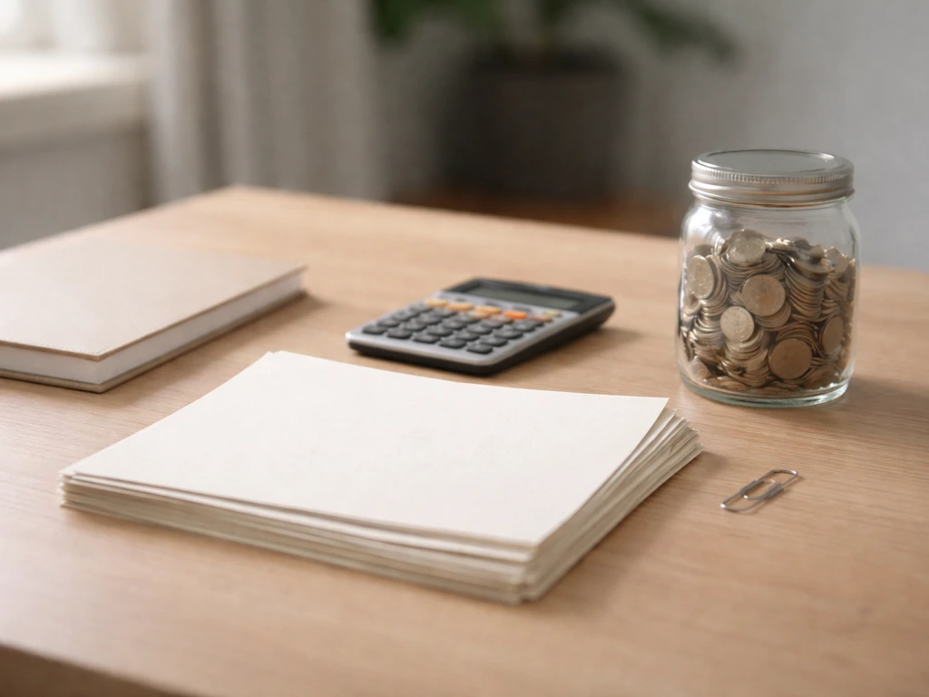 Minimal office scene with papers and a calculator illustrating a transparent, conservative estimate method