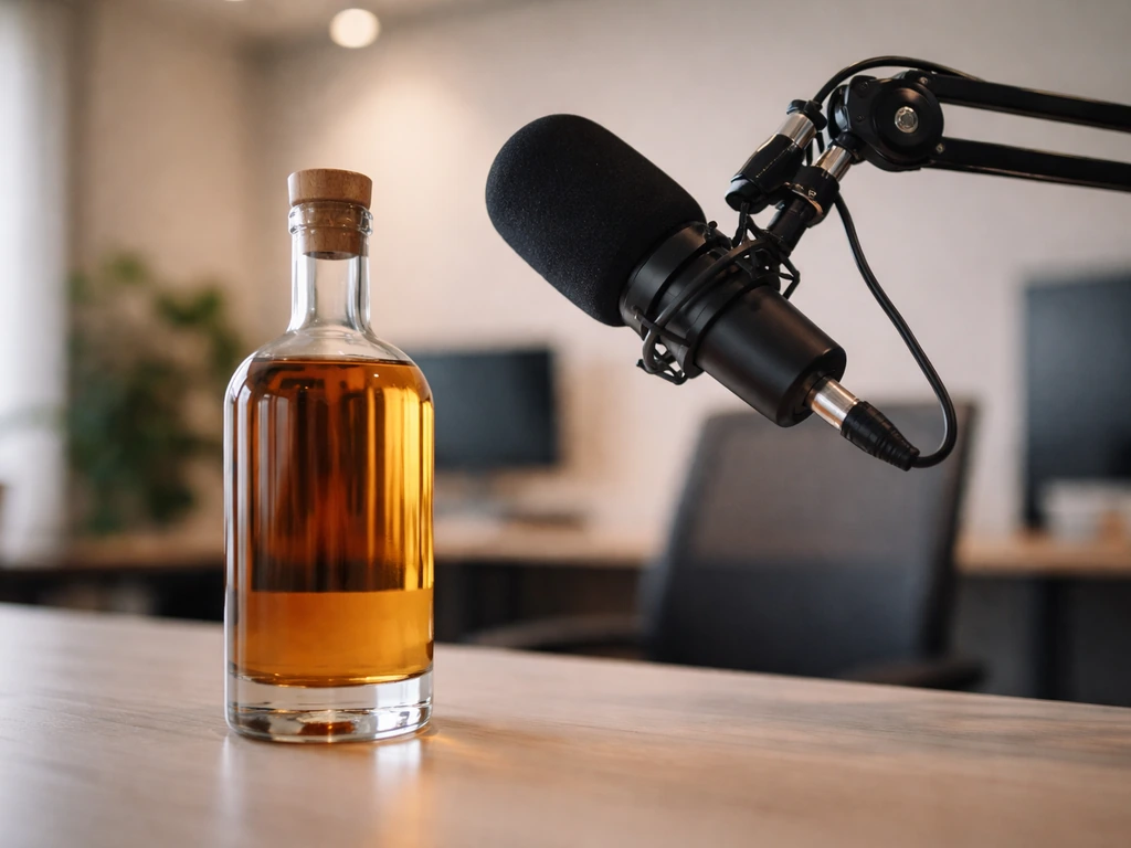 Premium tequila bottle beside a microphone in a modern studio, symbolizing a celebrity-backed brand launch.