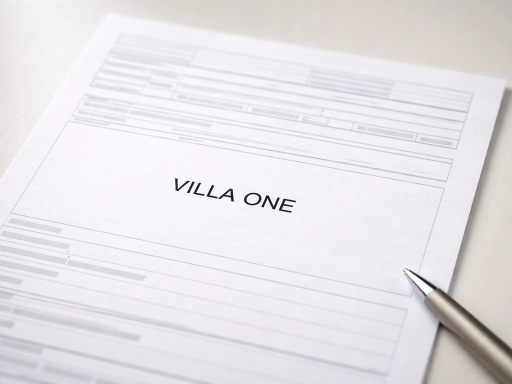 Close-up of a neatly printed USPTO-like trademark record page with “VILLA ONE” visible