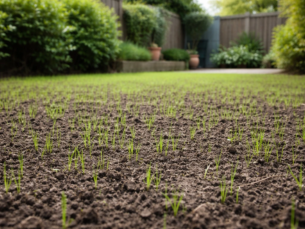 Jonge gras-sprieten op een vers ingezaaid gazon, nog niet stevig genoeg om te maaien