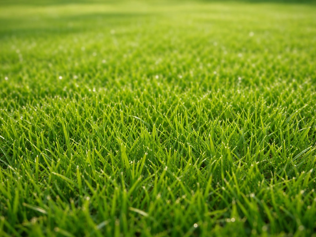Close-up van kort, gelijkmatig gemaaid gazon met frisse grassprieten na één maaibeurt.