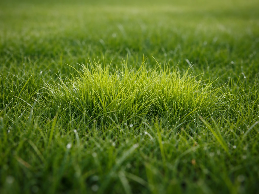Gros plan d’une pelouse où une zone vert clair de pâturin annuel se distingue du gazon environnant.