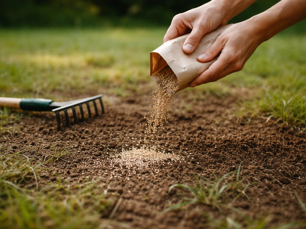 Un petit jardin, mains tenant des graines et scarifiant légèrement le sol avant de semer