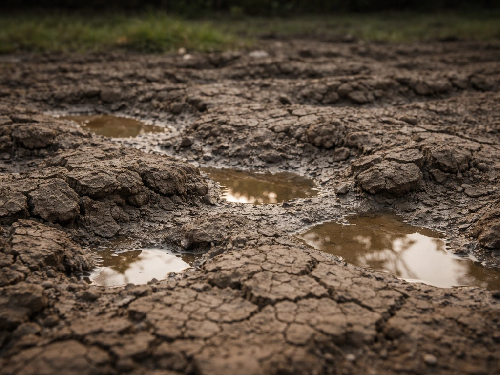 Sol de jardin compacté, mottes de terre et eau qui stagne en surface, mauvaise évacuation.