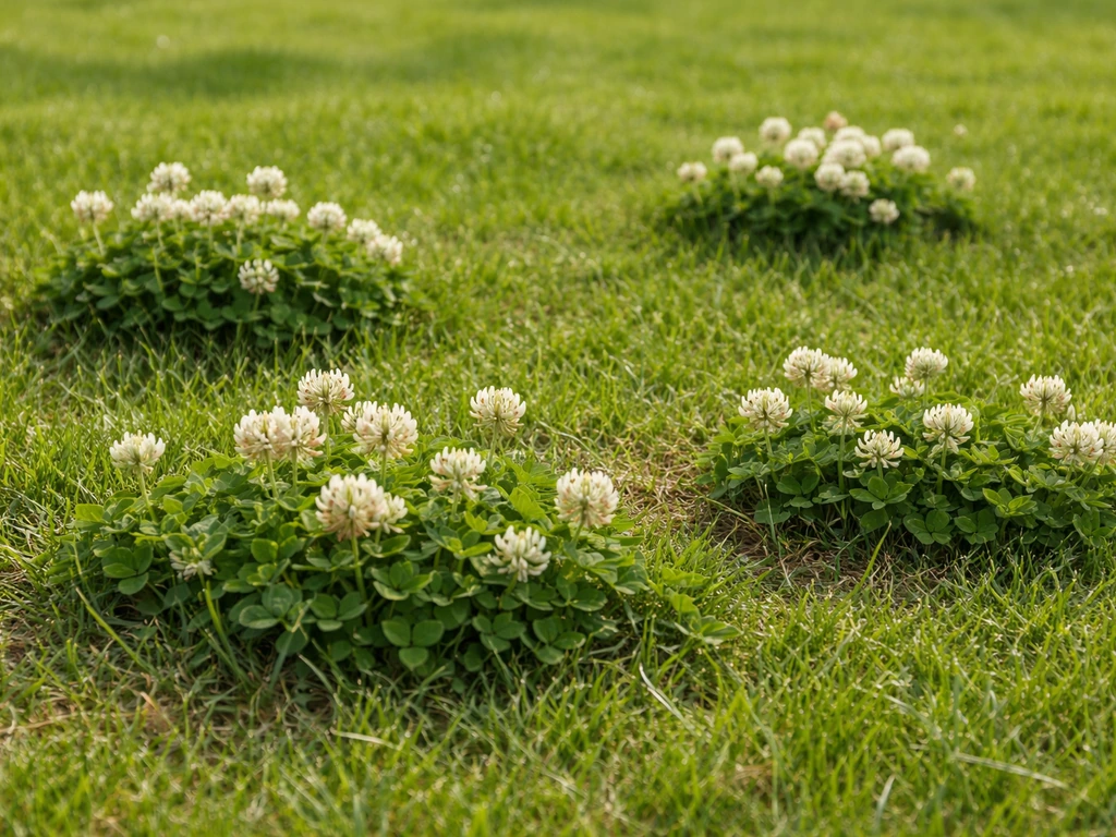 Pelouse française avec touffes de trèfle blanc qui émergent au milieu de l’herbe