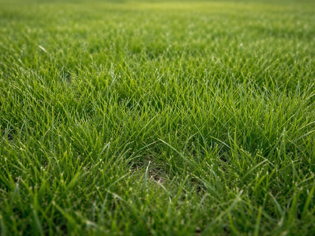 Gazon au pâturin des prés dense et fin, vue rapprochée montrant la texture des touffes et brins.