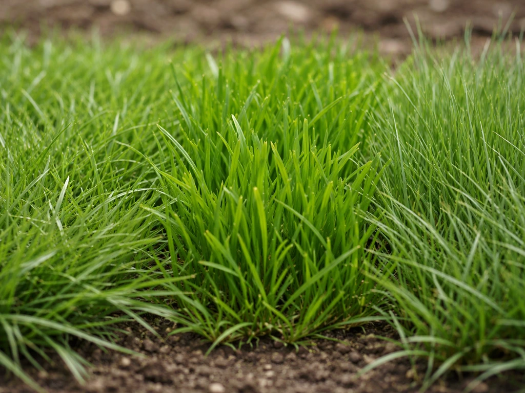 Gros plan côte à côte de pâturin commun, ray-grass anglais et fétuques, avec textures et couleurs distinctes.