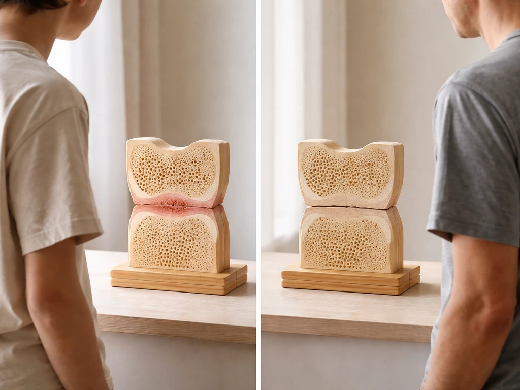 Side-by-side photo showing a child and adult with simple models representing open vs fused growth plates.