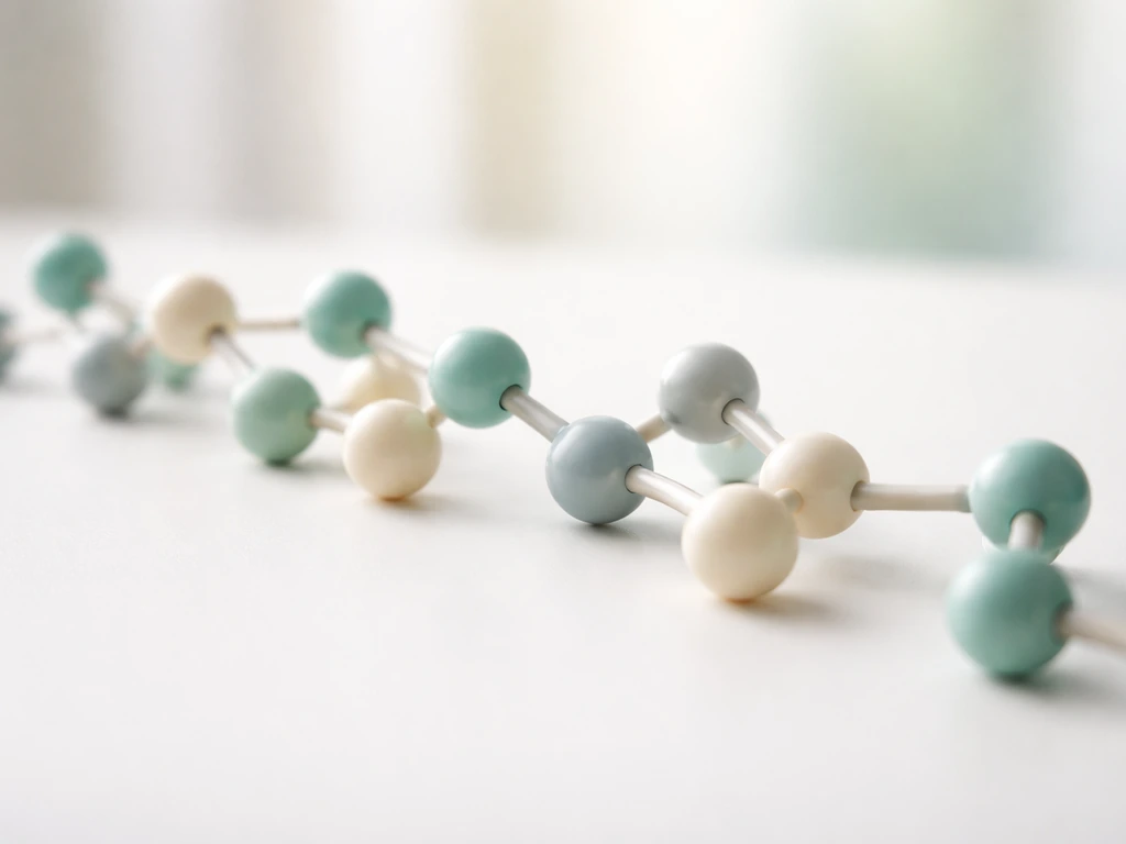 Close-up conceptual molecular chain model of amino acids with a soft human-growth theme background