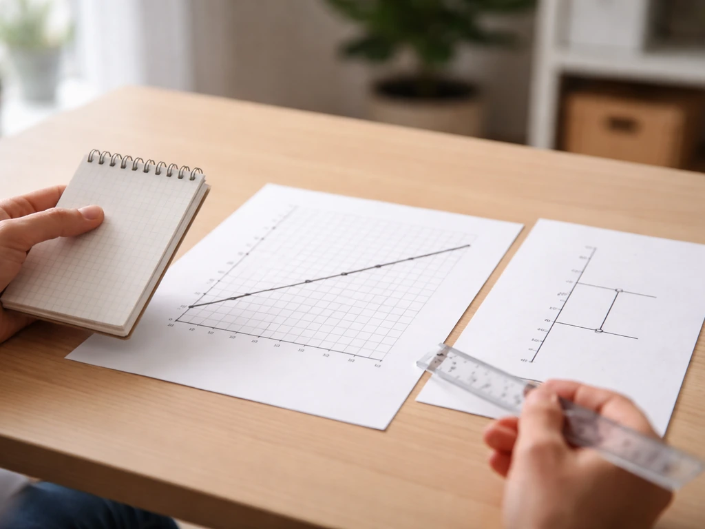 Anonymous hands on a desk with a simple growth chart and height comparison markers.