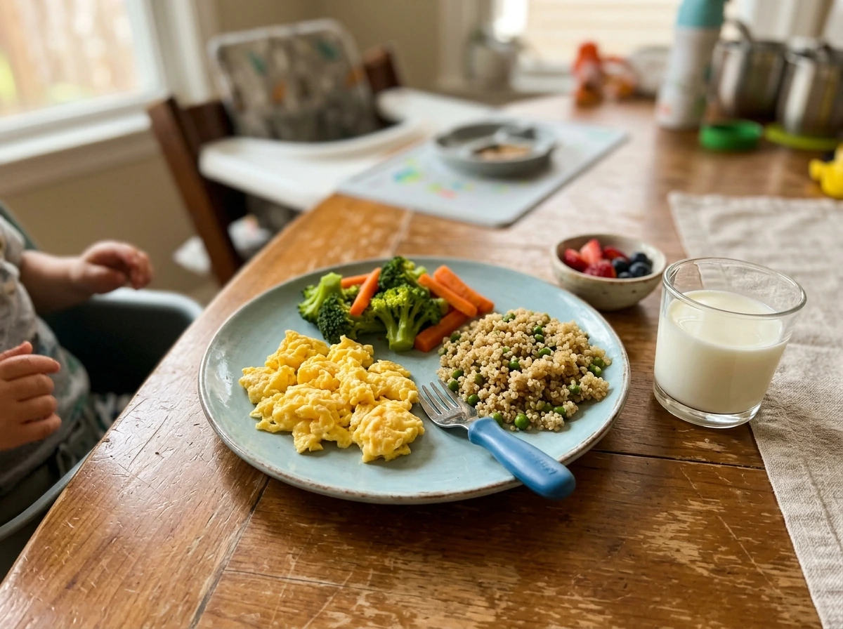 Child meal with protein and enough total calories focus for growth