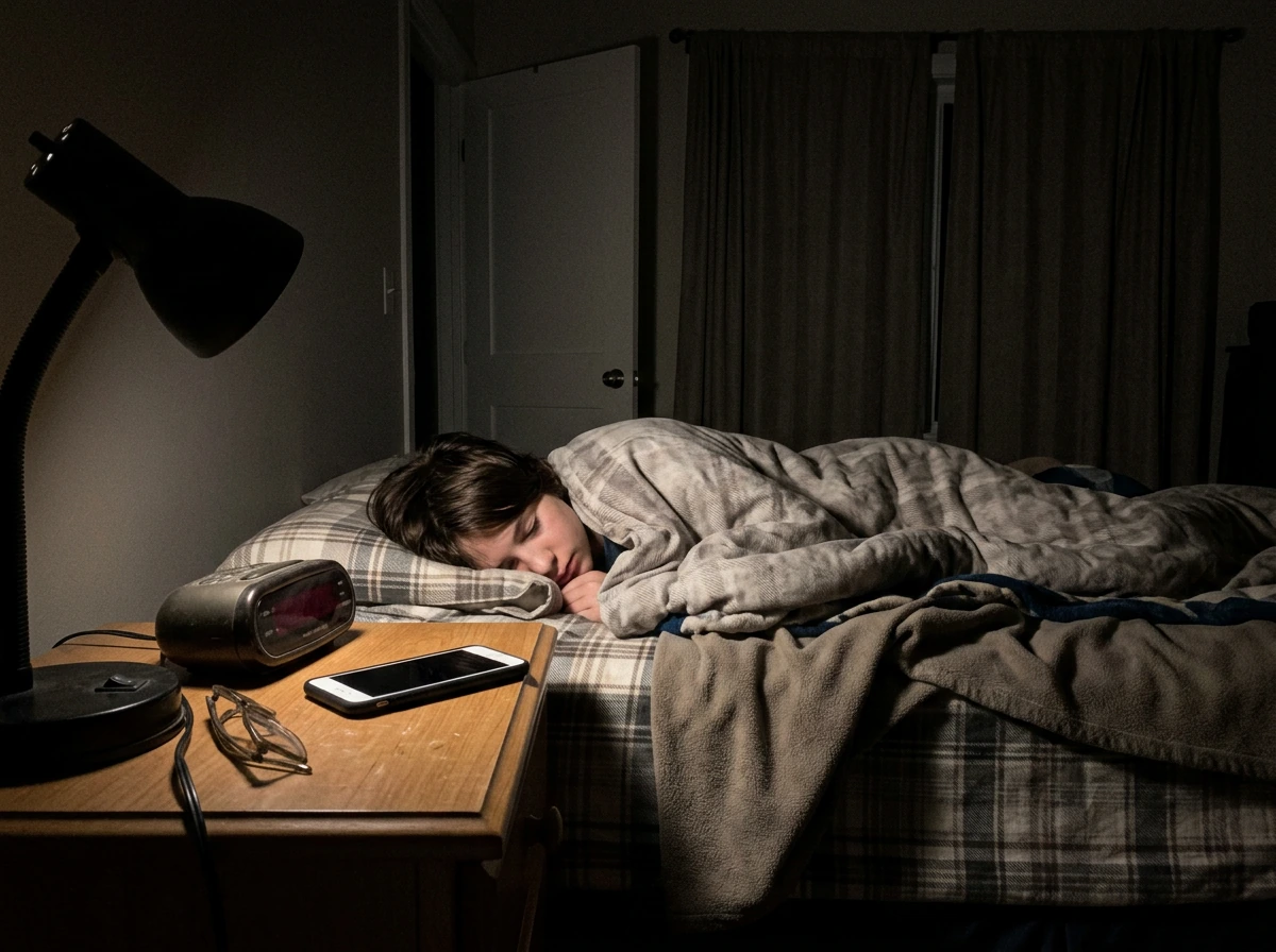 Sleep setup showing dark room and growth hormone timing during sleep